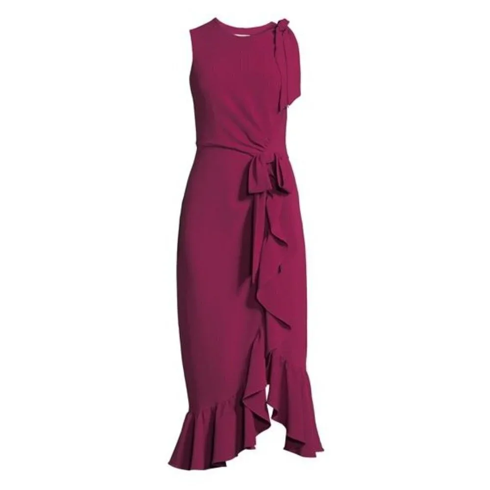 Cinq a Sept Maroon Dark Pink Nanon Tulip Midi Dress $450 - Picture 3 of 16